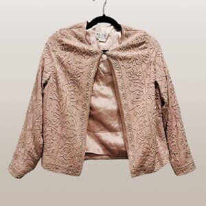 Vintage 80s Women's Ballet Pink Beaded Evening Jacket | Floral Roses | Small | 8